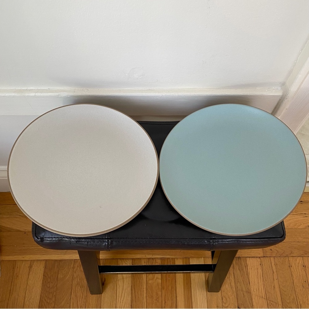 $116 Heath Ceramics Aqua Brown & Sand Coupe Dinner Plate 11'' Diameter(set of 2)